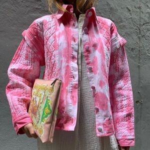 LoveShackFancy Adelade Tie Dye Cotton Quilted Jacket Pink Large Casual